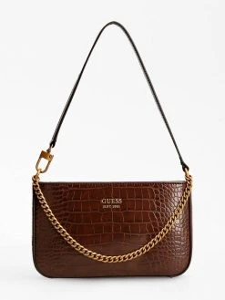 Guess Laukku Katey Croc Mini Top Zip Shldr Brown