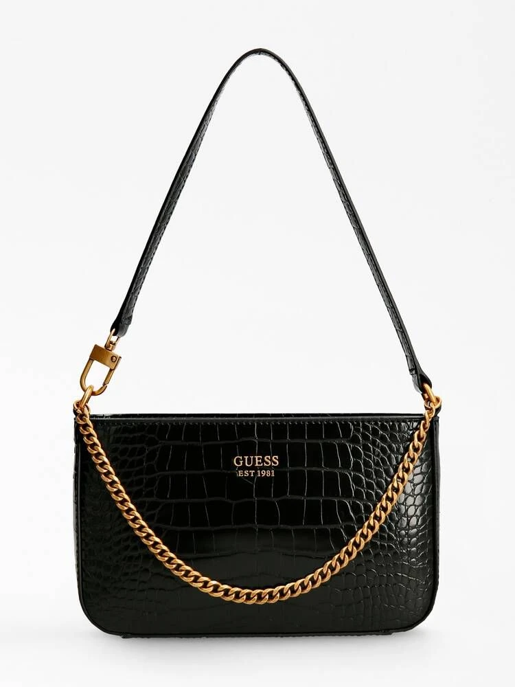 Guess Laukku Katey Croc Mini Top Zip Shldr Black 3 Guess Laukku Katey Croc Mini Top Zip Shldr Black - Image 3